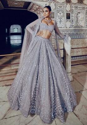 Brown Sequin Work Silk Lehenga Set