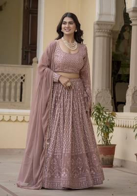 Rosy Brown Embroidered Georgette Lehenga Set