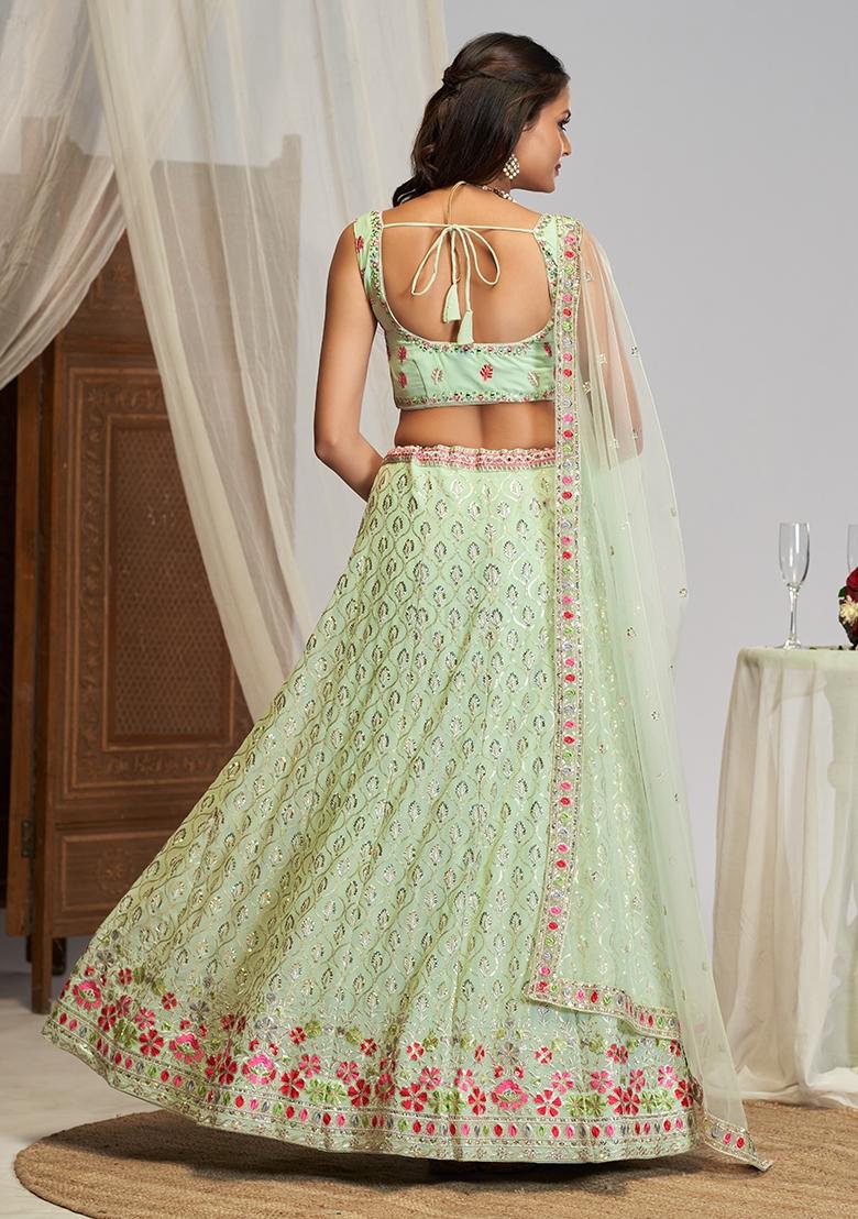 Pista Embroidered Georgette Lehenga Set - Indya