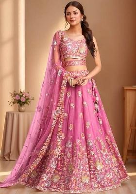 Pink Embroidered Fandi Lehenga Set