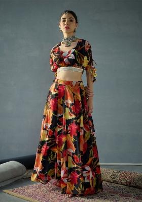 Multicolor Printed Georgette Lehenga Set