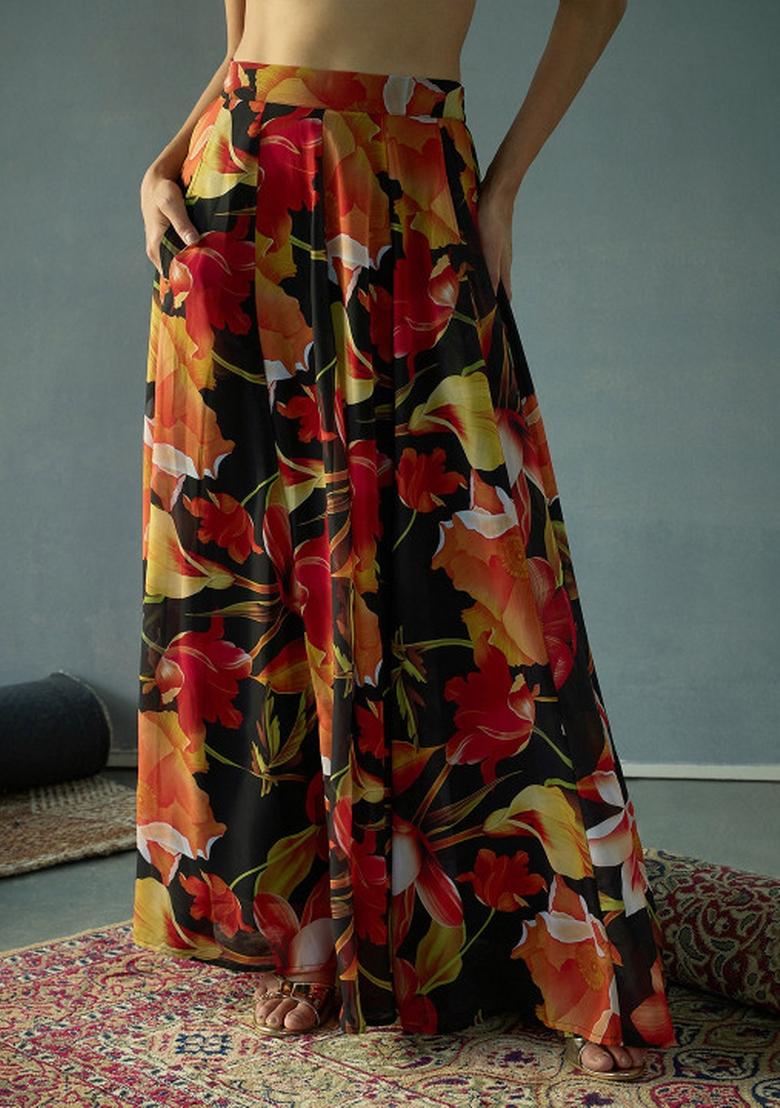 Multicolor Printed Georgette Lehenga Set - Indya