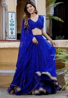 Royal Blue Printed Georgette Lehenga Set