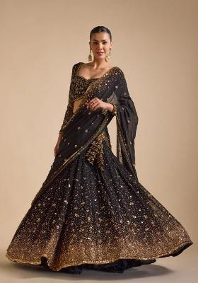 Black Embroidered Georgette Lehenga Set