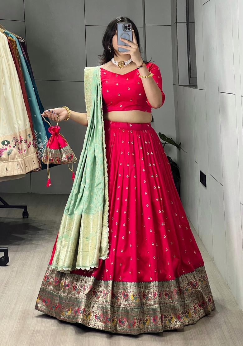 Pista Floral Print Silk Lehenga Set - Indya