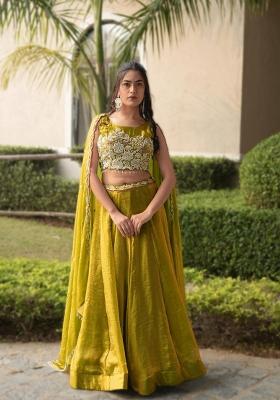 Yellow Sequin Work Fendi Lehenga Set
