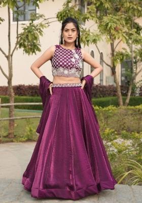 Wine Sequin Work Fendi Lehenga Set