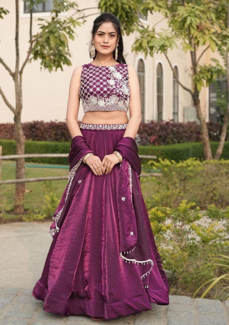 Wine Sequin Work Fendi Lehenga Set - Indya