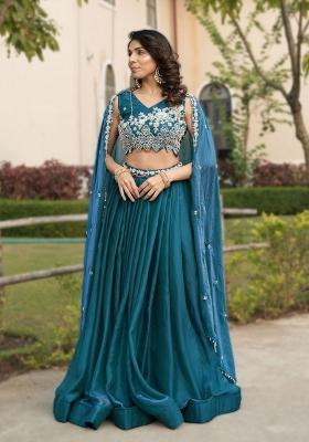 Blue Sequin Work Fendi Lehenga Set