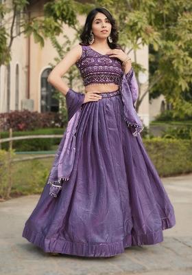 Purple Sequin Work Fendi Lehenga Set
