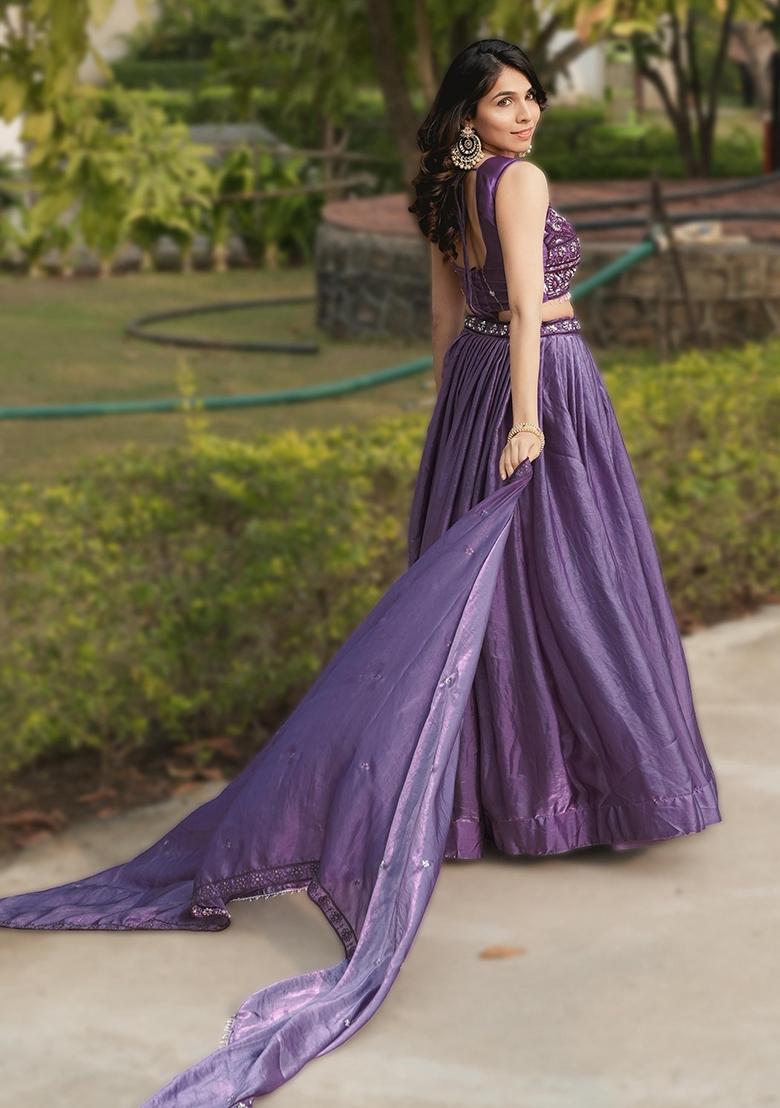 Purple Sequin Work Fendi Lehenga Set - Indya