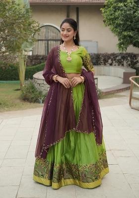 Parrot Zari Work Shimmar Lehenga Set