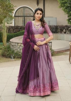 Wine Zari Work Shimmar Lehenga Set