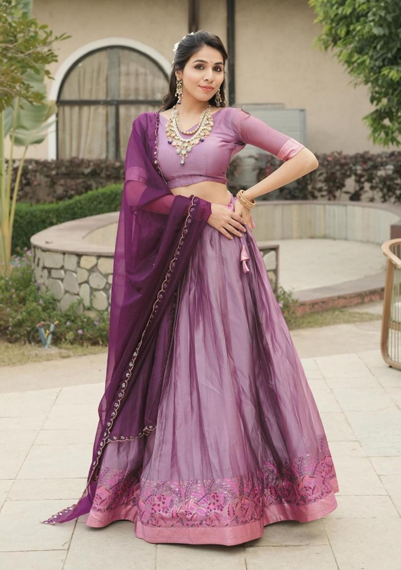 Wine Zari Work Shimmar Lehenga Set - Indya