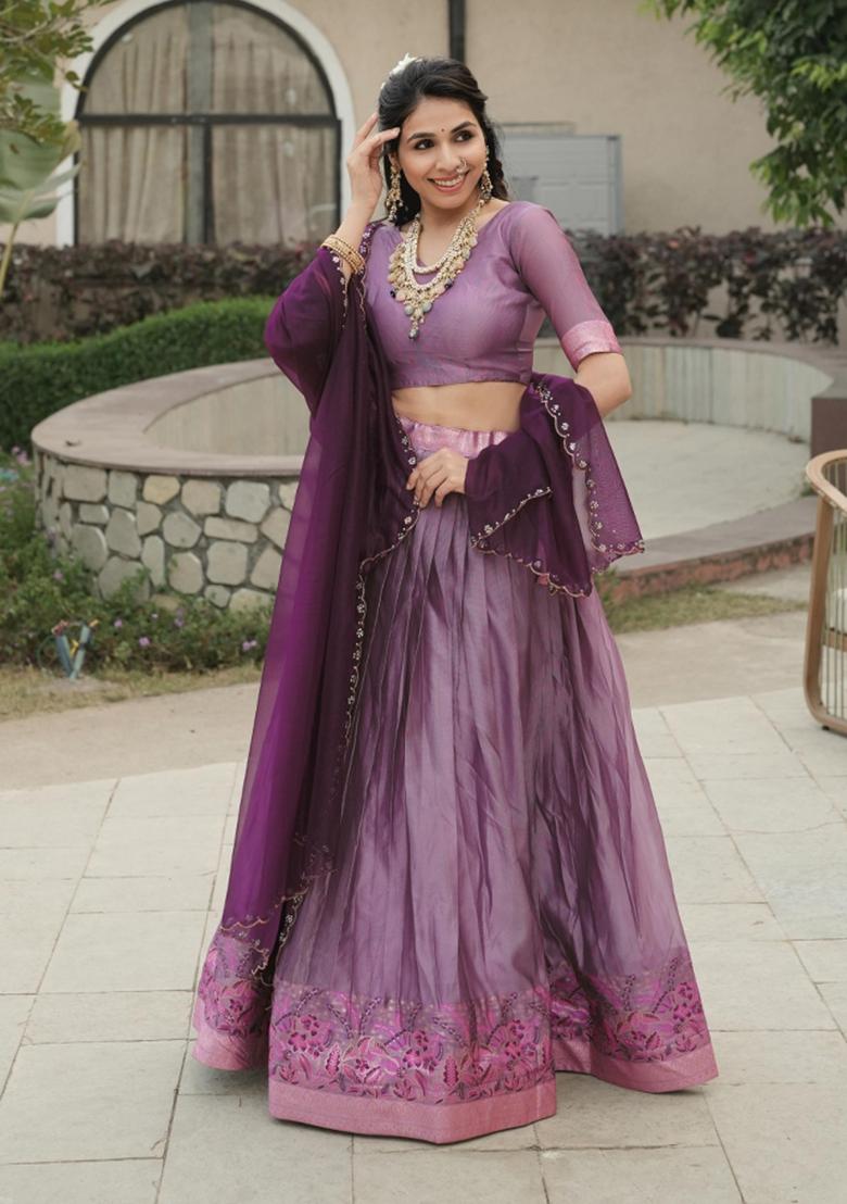 Wine Zari Work Shimmar Lehenga Set - Indya