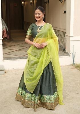 Green Zari Work Shimmar Lehenga Set