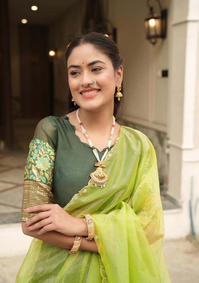 Green Zari Work Shimmar Lehenga Set - Indya