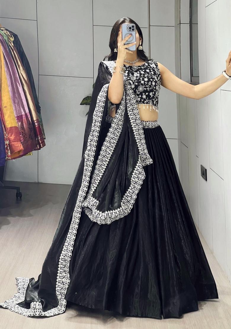 Black Embroidered Fendi Lehenga Set - Indya