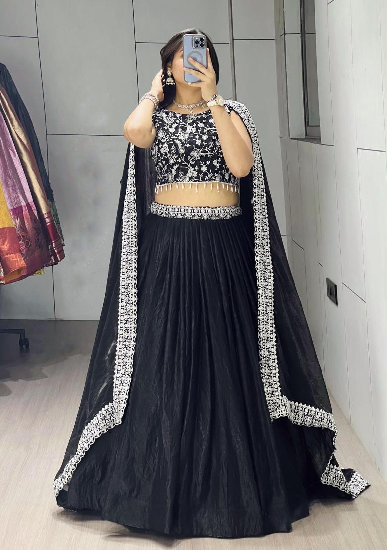 Black Embroidered Fendi Lehenga Set - Indya