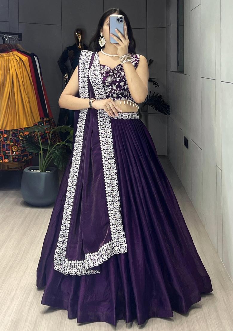 Purple Embroidered Fendi Lehenga Set - Indya