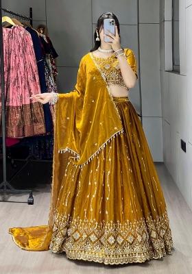 Mustard Embroidered Fendi Lehenga Set