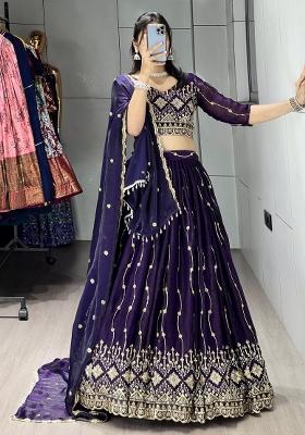 Purple Embroidered Fendi Lehenga Set