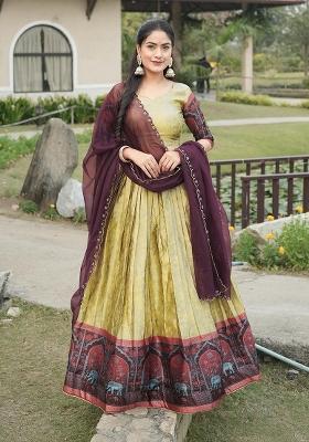 Cream Zari Work Silk Lehenga Set