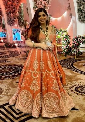 Orange Embroidered Georgette Lehenga Set