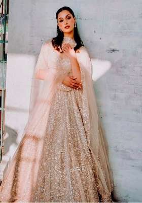 Beige Silk Lehenga Set with Embroidered for Diwali | Wedding & Festive Wear