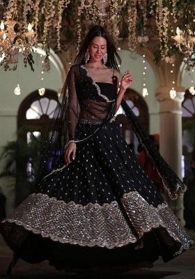 Black Embroidered Georgette Lehenga Set