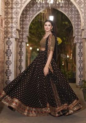 Black Embroidered Silk Lehenga Set