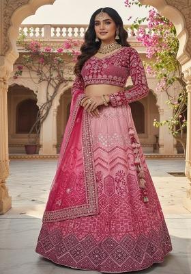 Pink Embroidered Georgette Lehenga Set