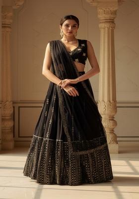 Black Embroidered Georgette Lehenga Set