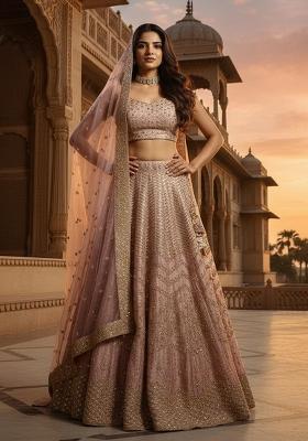 Baby Pink Embroidered Silk Lehenga Set