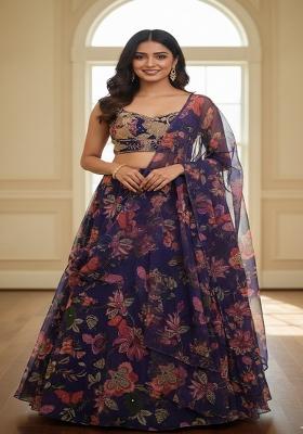 Purple Embroidered Silk Lehenga Set