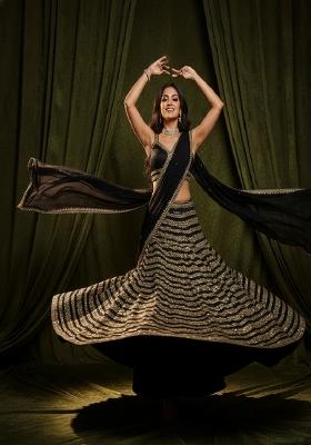 Black Embroidered Silk Lehenga Set
