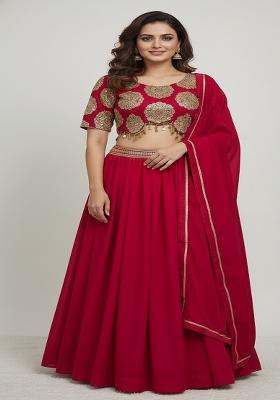 Red Embroidered Silk Lehenga Set