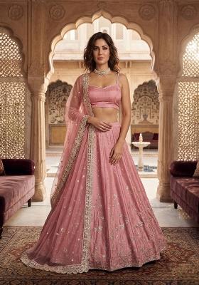 Light Pink Embroidered Satin Lehenga Set