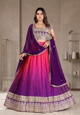 Purple Embroidered Georgette Lehenga Set