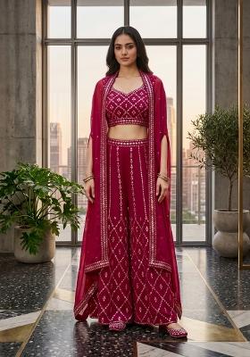 Pink Embroidered Georgette Lehenga Set