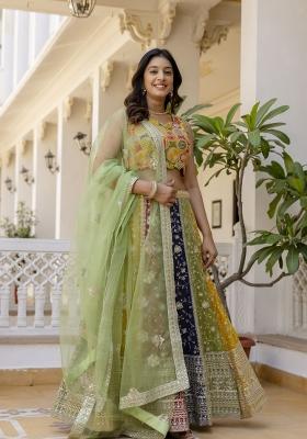 Multicolor Embroidered Georgette Lehenga Set