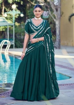 Green Embroidered Rangoli Crush Lehenga Set