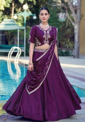 Purple Embroidered Rangoli Crush Lehenga Set