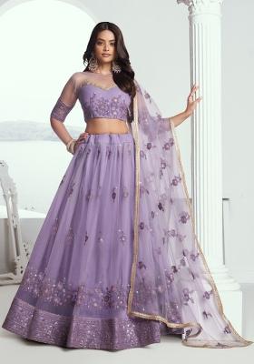 Lavender Embroidered Net Lehenga Set