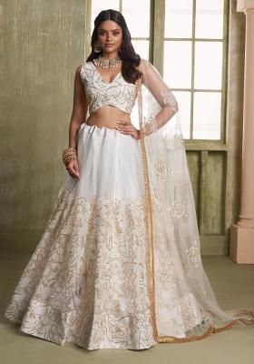 White Embroidered Net Lehenga Set