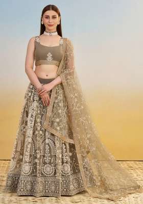 Grey Net Lehenga Set with Embroidered for Diwali | Wedding & Festive Wear
