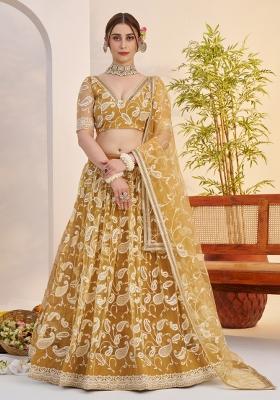 Light Grey Embroidered Net Lehenga Set