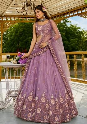 Baby Pink Embroidered Crepe Lehenga Set