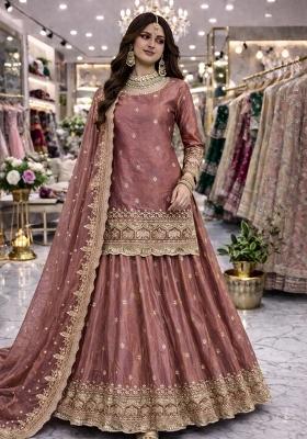 Mauve Sequin Work Silk Lehenga Set