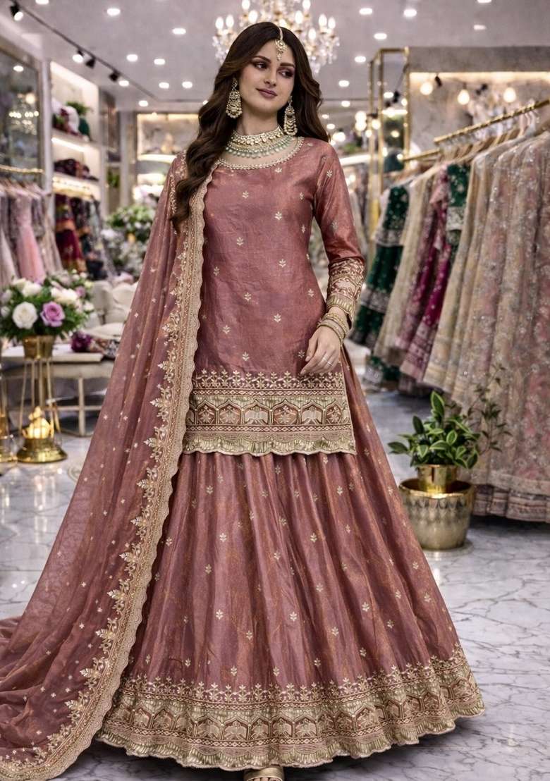 Mauve Work Silk Lehenga Set with Sequin for Diwali | Wedding & Festive Wear - Indya